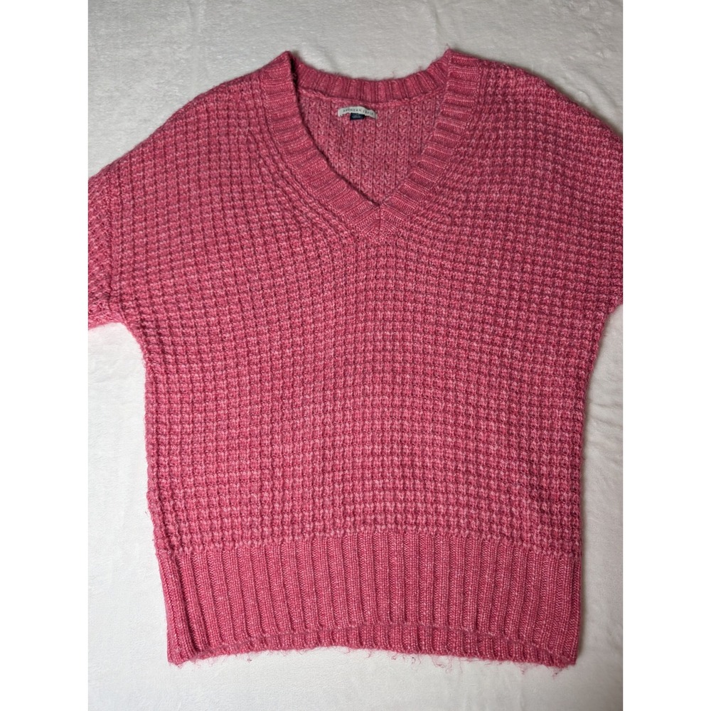 American Eagle Pink Waffle Knit V-Neck Sweater Oversized Preppy Pullover M